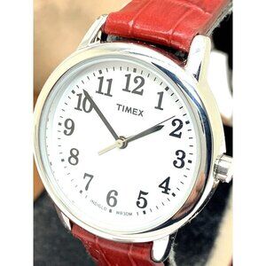 Timex Women's Watch TW2P68700 Quartz Indiglo White Dial Red Leather Stra…